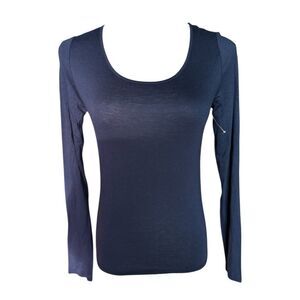 New Womens Aeropostale AERO Navy Blue Long Sleeve Eyelet Back Top Blouse - Sz M